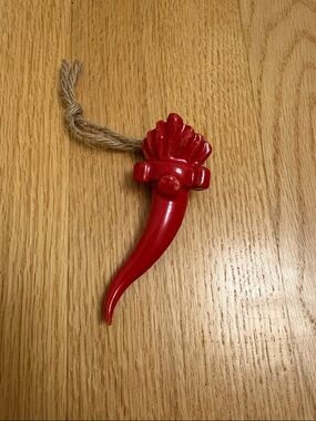 Red Ceramic Horn Ornament with Twine Loop - made in 🇮🇹 Italy